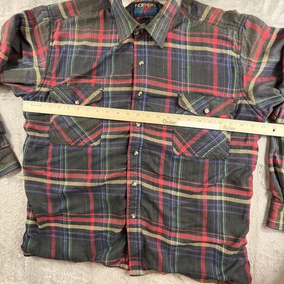 VTG Northern Spirit Mens Large Black Thermal Lined Flannel Button Up Shacket Y2K - Picture 7 of 11